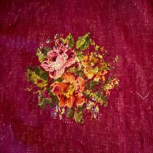 3 Vintage needle point hand made floral wool antique pieces #111